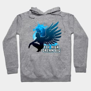 Fly High Dream Big Angel Wings Blue / Black Hoodie